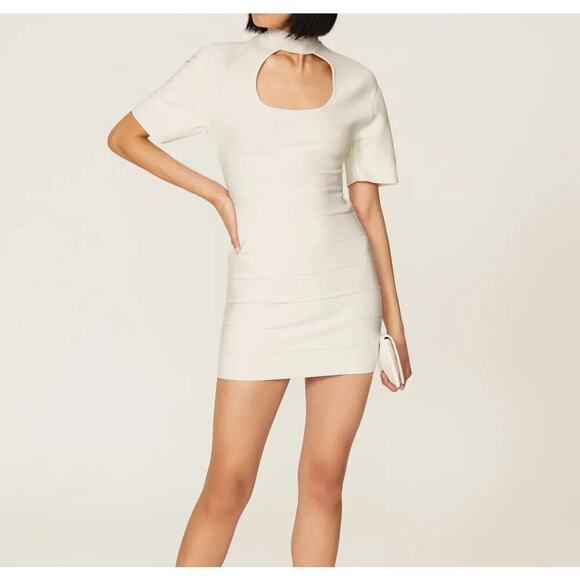 Herve Leger Icon Cutout White T-shirt Mini Dress Small - Picture 1 of 7